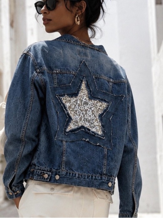 Calvin Klein Jeans Jackets & Blazers - Calvin Klein Upcycled Denim Jacket L Sequin Star OOAK Reworked Jean Jacket